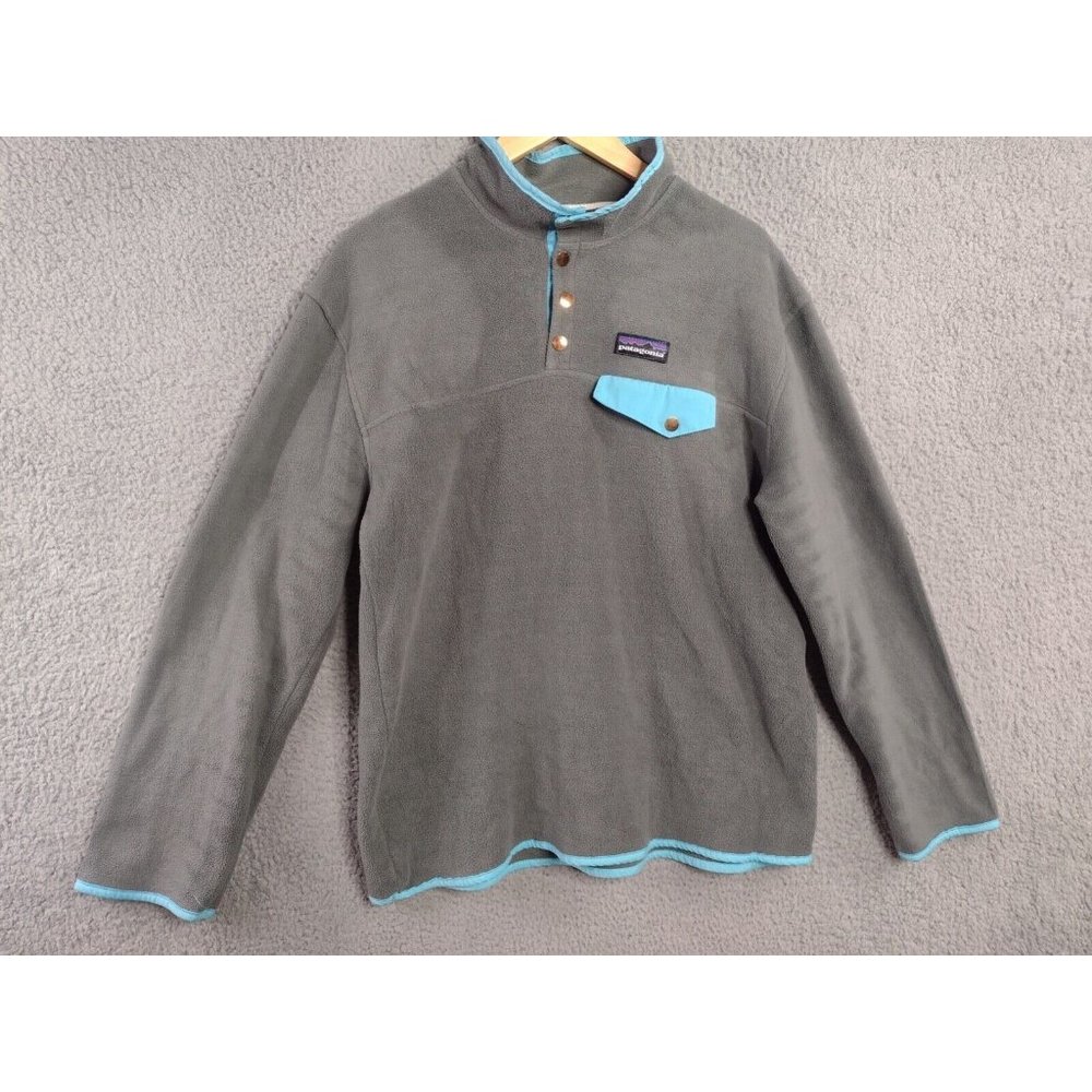 Patagonia Synchilla Snap-T Gray Pullover Sweater with Buttons Mens Size L/XL